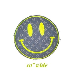 Large Luxury Fashion Denim Smiley Face Iron on Patch 10"